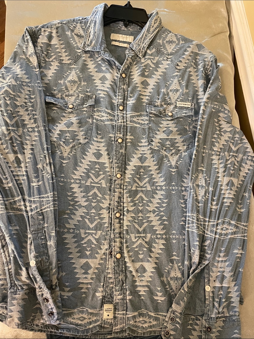 Lucky Brand Blue Aztec-Pattern Denim Shirt Jacket